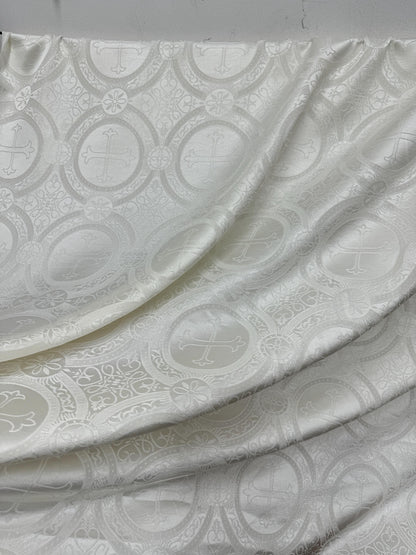 Liturgical Brocade,Church Gorgeous Cross acetate brocade Fabric Cross Brocade  Ivory  Matte 60" Wide