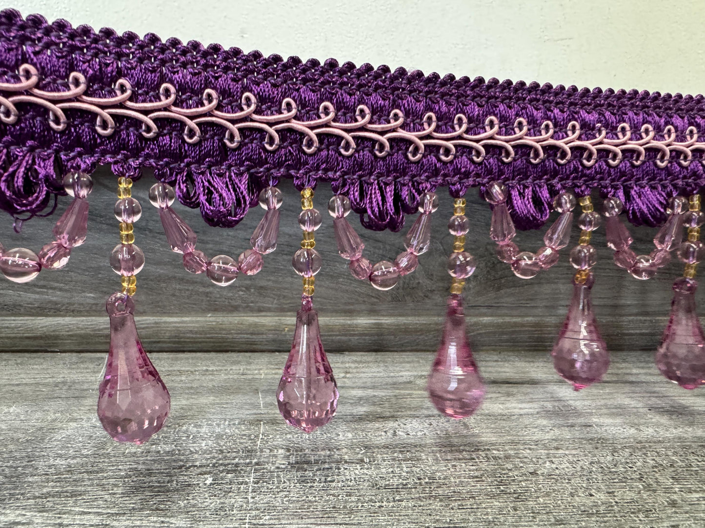 Beaded Trim Fringe 4'' L, W/Gimp Top Sold by The Yard - Purple  , Brand: ad fabric