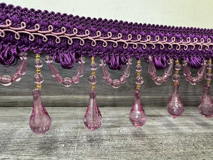 Beaded Trim Fringe 4'' L, W/Gimp Top Sold by The Yard - Purple  , Brand: ad fabric