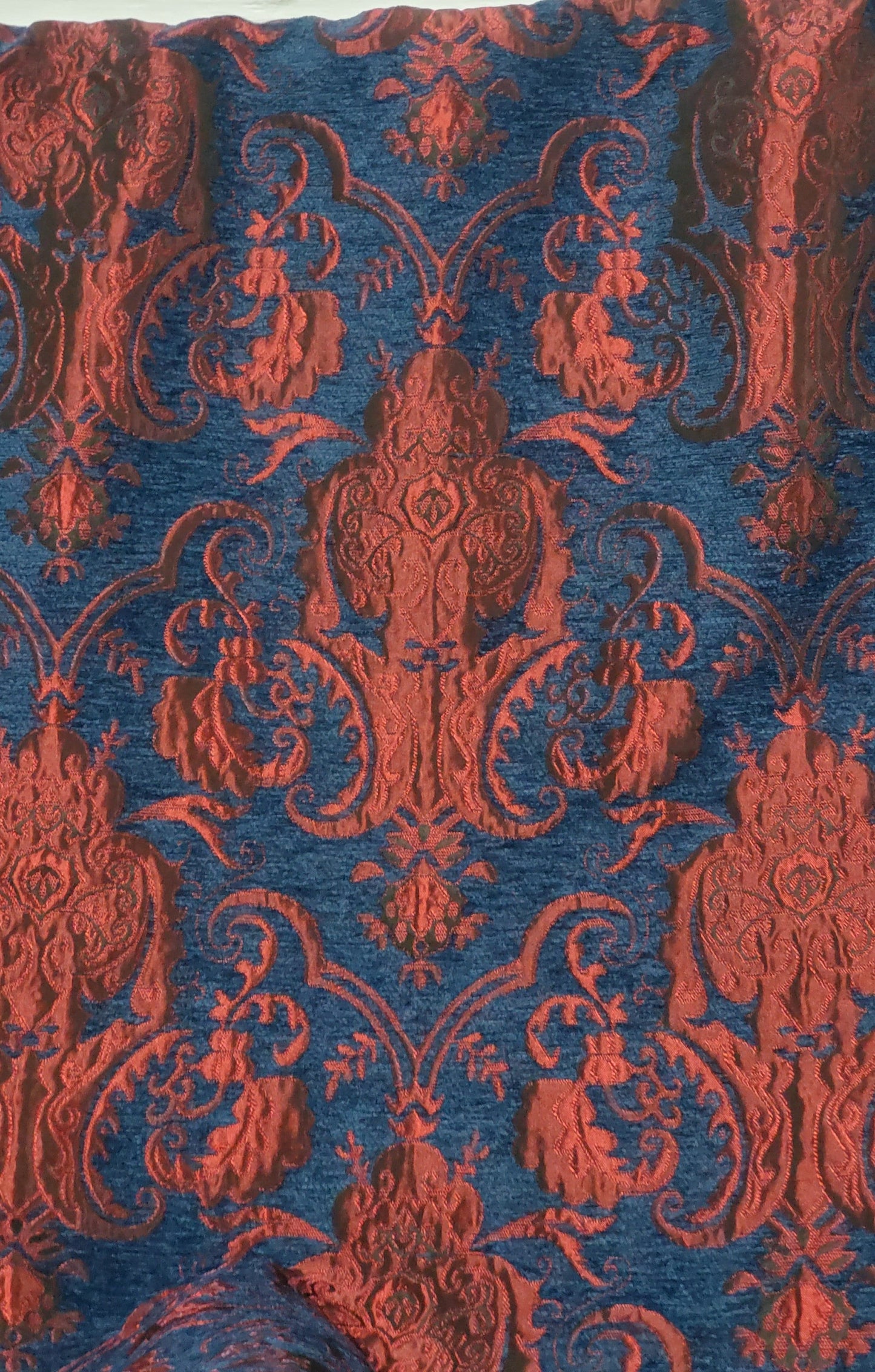 Chenille BAROQUE UPHOLSTERY Fabric Jacquard Damask, 58" wide ,color Blue/Red sold by yard in continuous yards
