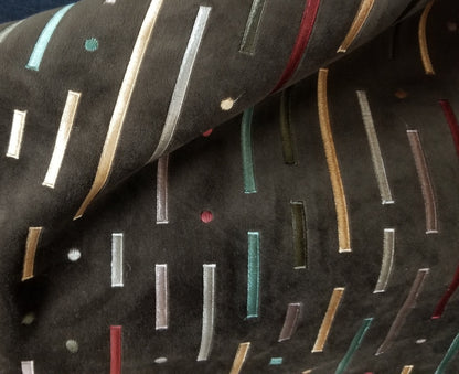 VELVET Brown fabric -painted striped  multicolor , upholstery fabric,  - 54" width - sold by yard