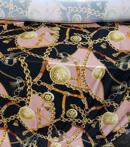 2 Way Stretch DTY Sided Brushed, Chains, Mauve/Black Print Design Poly Spandex  58" wide, sold by yard in continuous yards