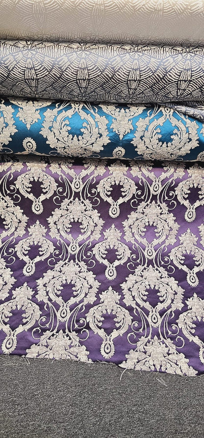 Damask Satin Drapery Upholstery Fabric - Purple, Jacquard Brocade, Luxury elegant victorya Classic Fabric 60" Wide,  Sold by Yard