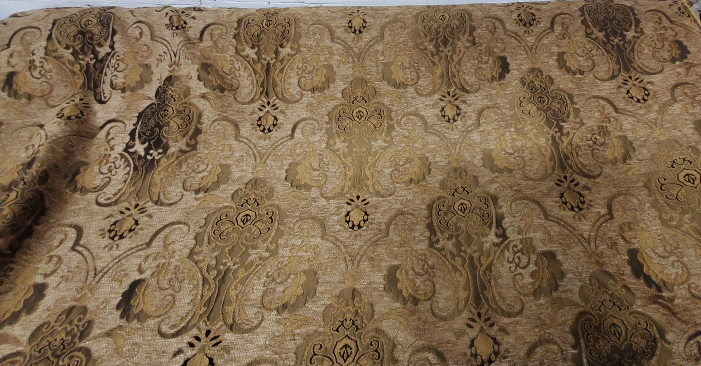 BAROQUE UPHOLSTERY,Damask tapestry chenille fabric - upholstery fabric, Light Gold/ gold - 56" width - sold by yard in continuous yards
