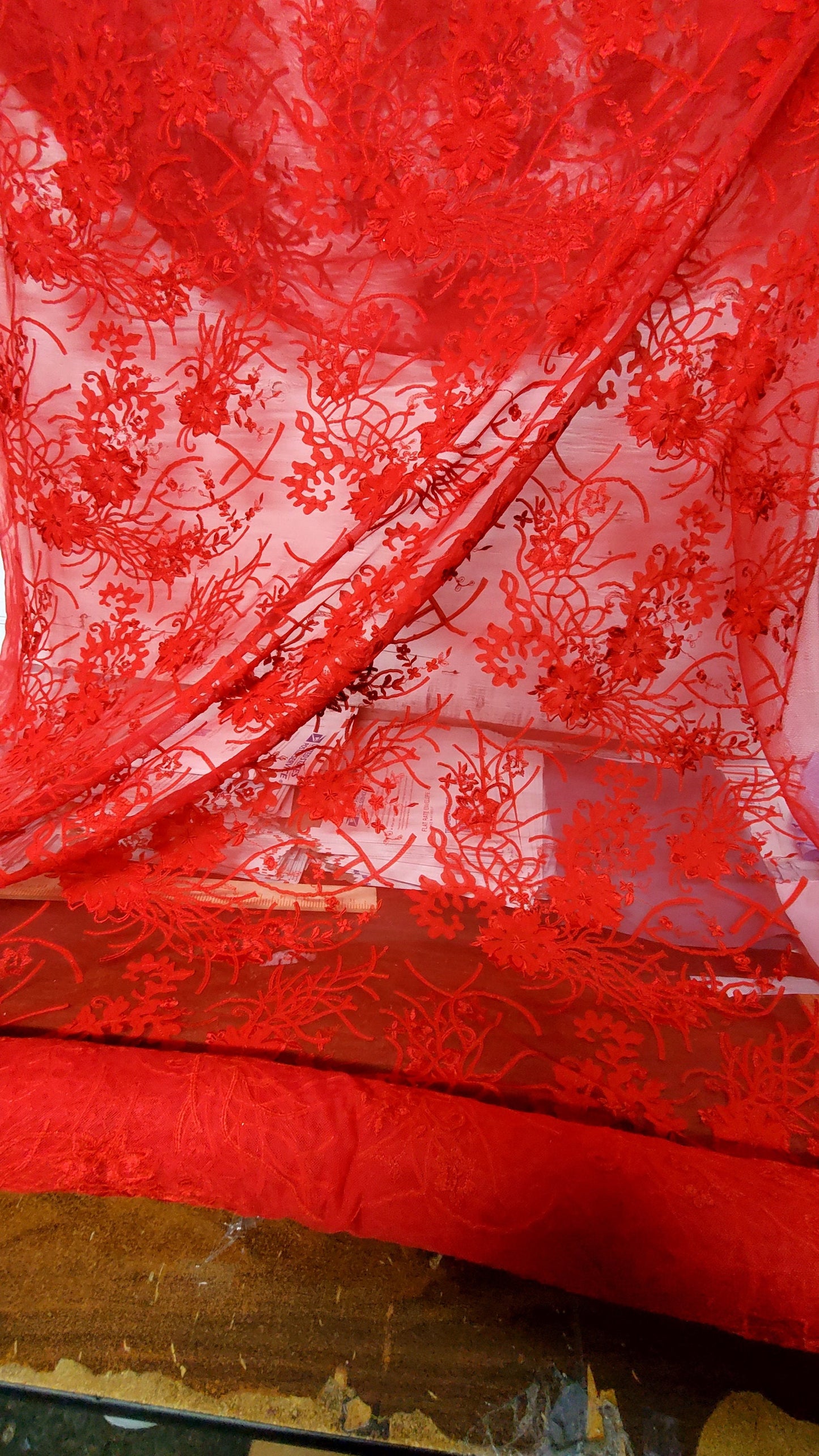 3d flower Red color, bridal lace  embroidery lace fabric  lace fabrics, 54" wide