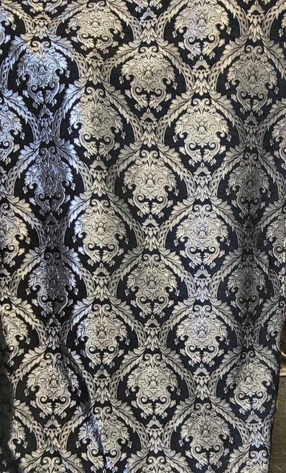 Chenille BAROQUE UPHOLSTERY Fabric Jacquard Damask, 58" wide ,color Black/Silver, Reversible, sold by yard in continuous yards