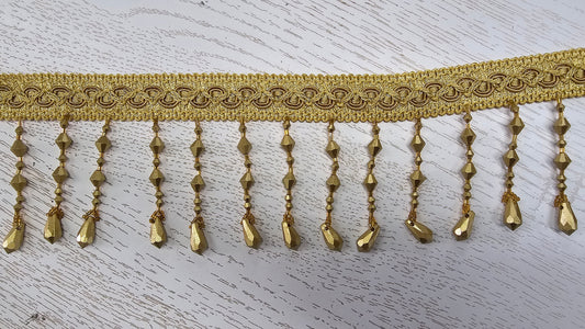 Braided Hanging Beads, Color Gold, Tassel Trim Fringe Fabric Ribbon Trimming Handwork DIY Craft Sewing Accessory Lace for Decoration