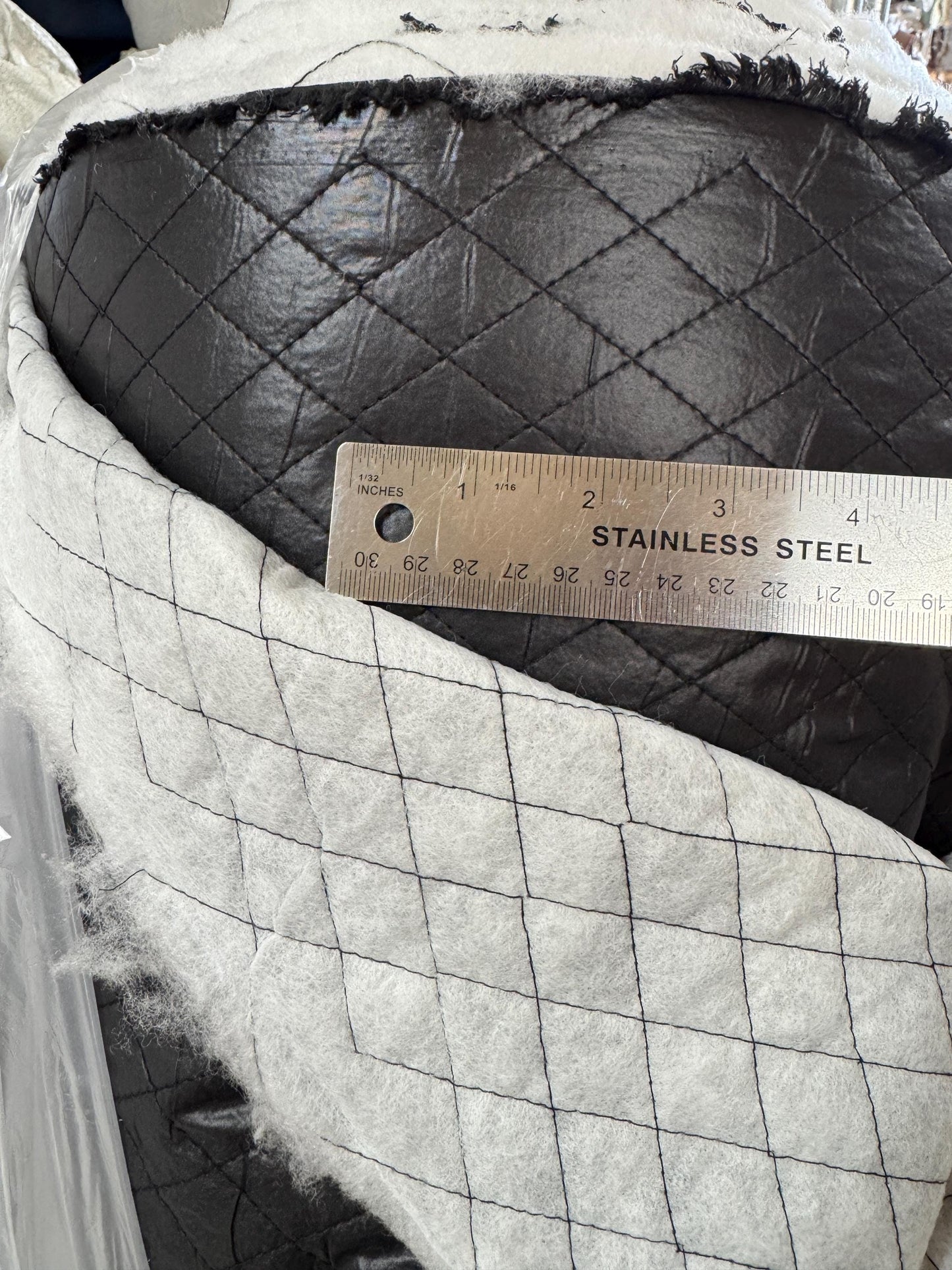 Polyester Quilted Padded Lining Fabric Black, 1" inche