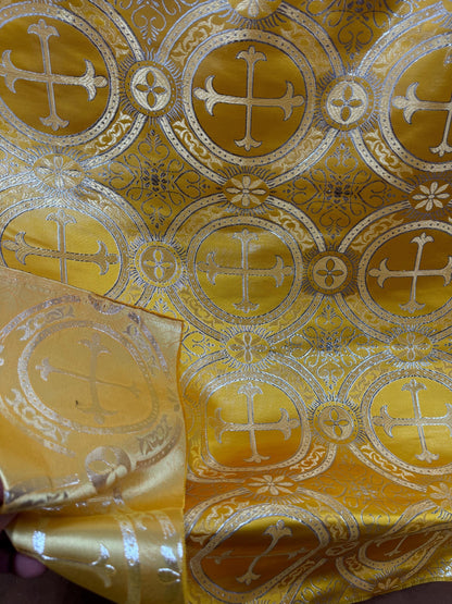 Liturgical Brocade,Church Gorgeous Cross acetate brocade Fabric Cross Brocade Gold/Silver 52" Wide