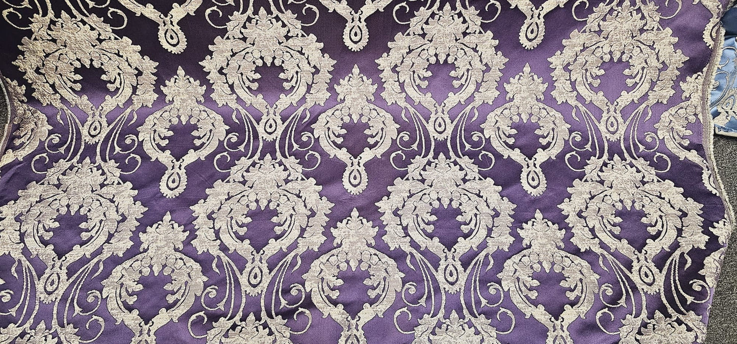 Damask Satin Drapery Upholstery Fabric - Purple, Jacquard Brocade, Luxury elegant victorya Classic Fabric 60" Wide,  Sold by Yard