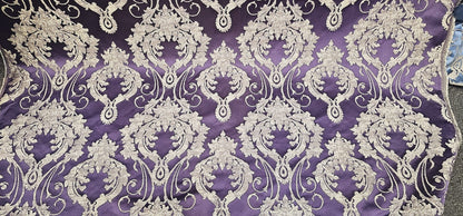 Damask Satin Drapery Upholstery Fabric - Purple, Jacquard Brocade, Luxury elegant victorya Classic Fabric 60" Wide,  Sold by Yard