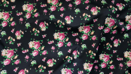 Black/Hot pink Techno Scuba Fabric,  Floral 58/60" Wide Fabric by the Yard 58" wide, sold by yard