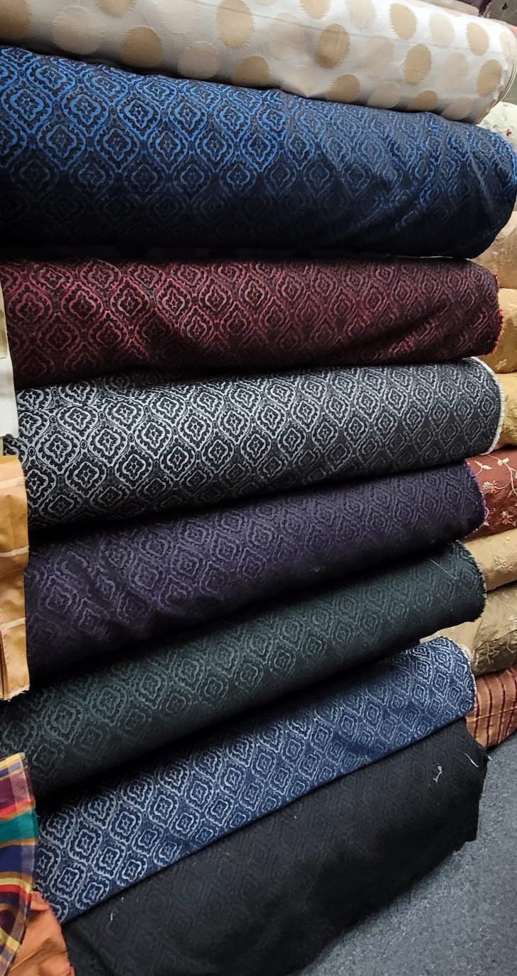 Damask Burnout Chenille  Fabric - Black/. Red,- Upholstery 54" wide, sold by yard