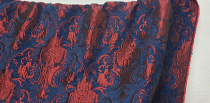 Chenille BAROQUE UPHOLSTERY Fabric Jacquard Damask, 58" wide ,color Blue/Red sold by yard in continuous yards