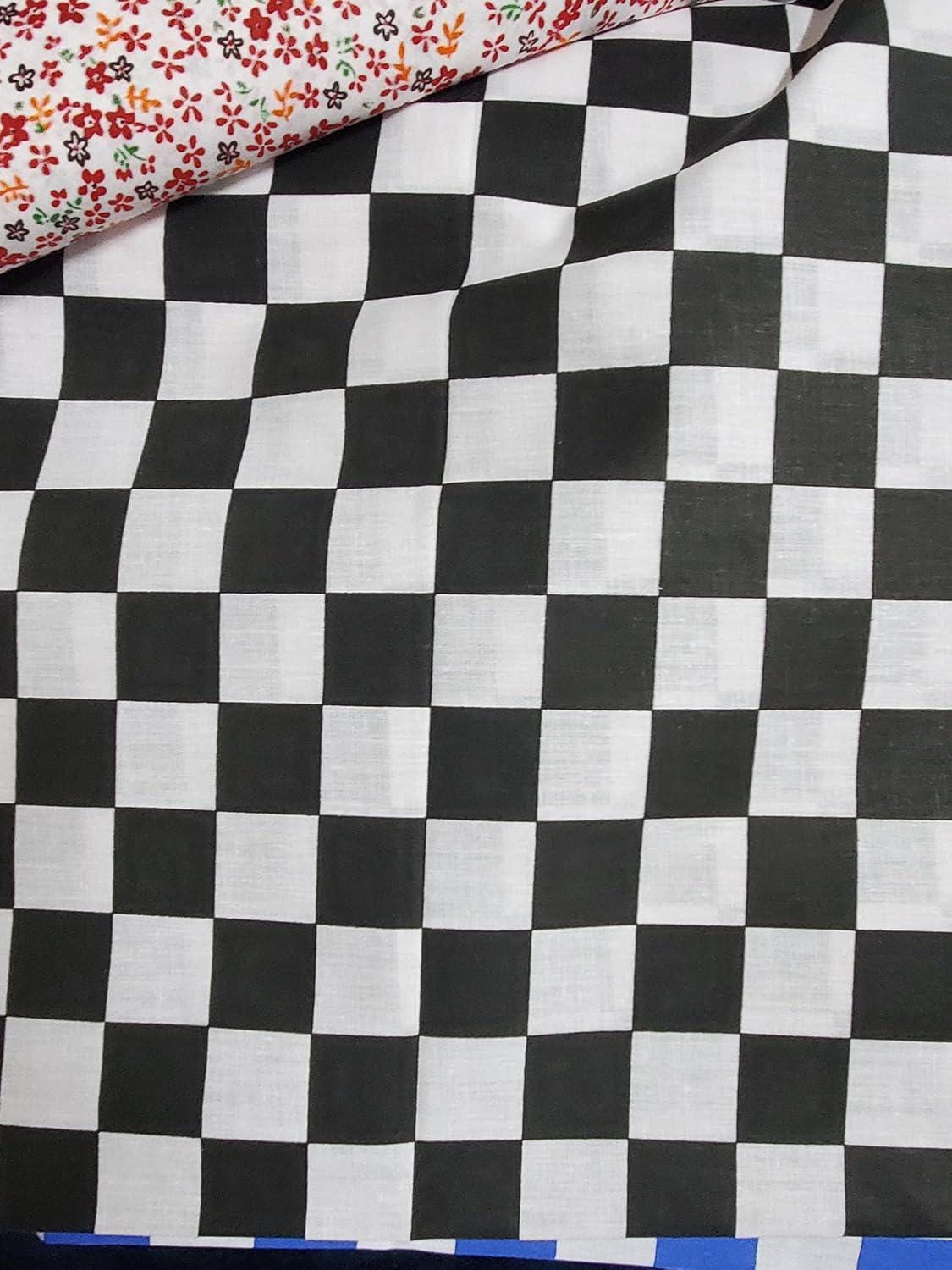 Checkered Black/White, Print Poly Cotton Fabric by The Yard, 60” Wide, 0.5", 1", 2"
