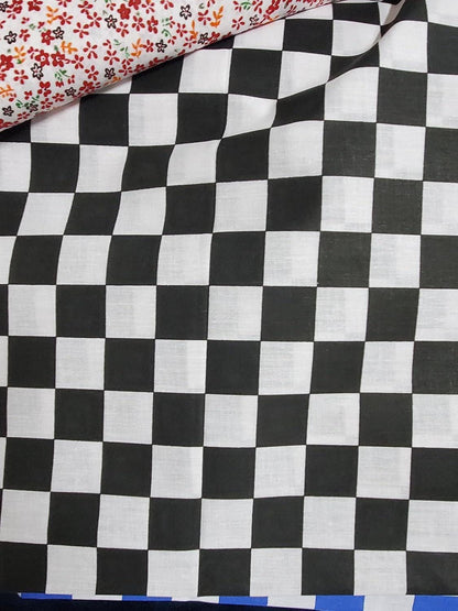 Checkered Black/White, Print Poly Cotton Fabric by The Yard, 60” Wide, 0.5", 1", 2"