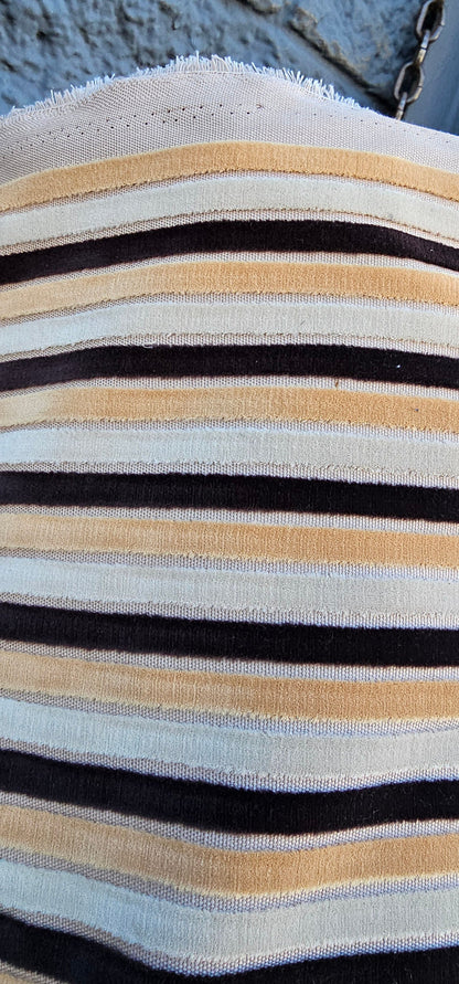 Kravet stripe Velvet/chenille upholstery fabric 54" wide , multicolor ,Brown,ivory, Beige.