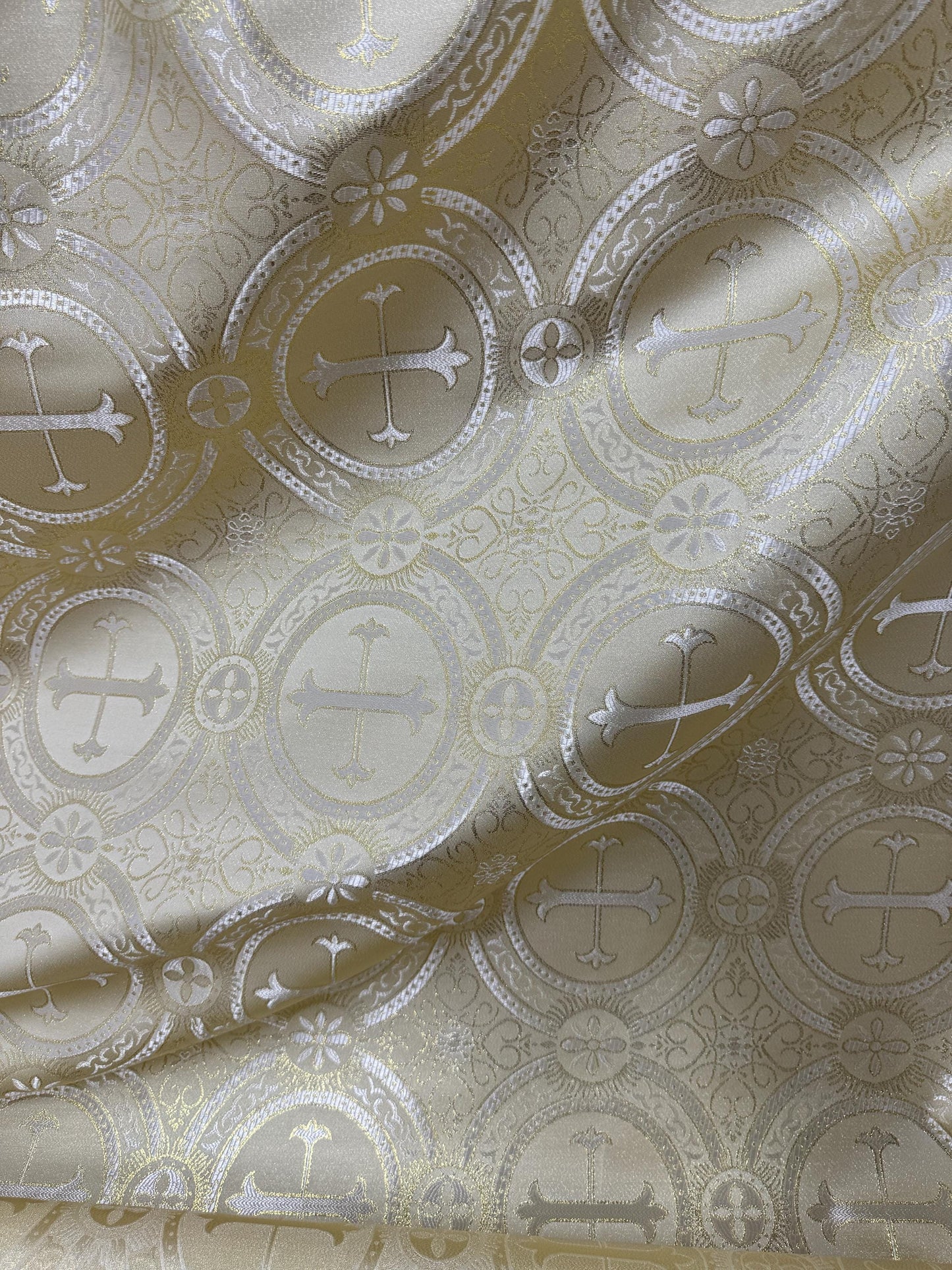 Liturgical Brocade,Church Gorgeous Cross acetate brocade Fabric Cross Brocade Light Gold 58" Wide