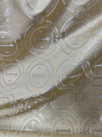 Liturgical Brocade,Church Gorgeous Cross acetate brocade Fabric Cross Brocade Light Gold 58" Wide