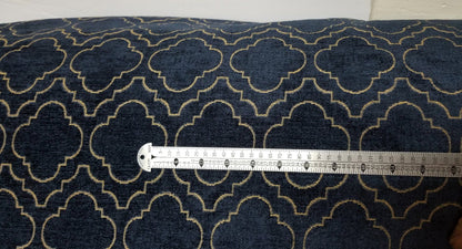 Chenille Diamond UPHOLSTERY Fabric Jacquard Damask, Color Blue/Gold,  58" wide , sold by yard in continuous yards