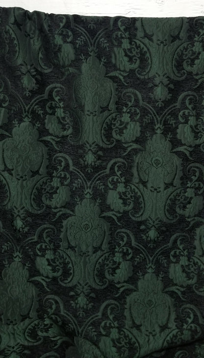 Chenille BAROQUE UPHOLSTERY Fabric Jacquard Damask, 58" wide ,color Black/Green , sold by yard in continuous yards