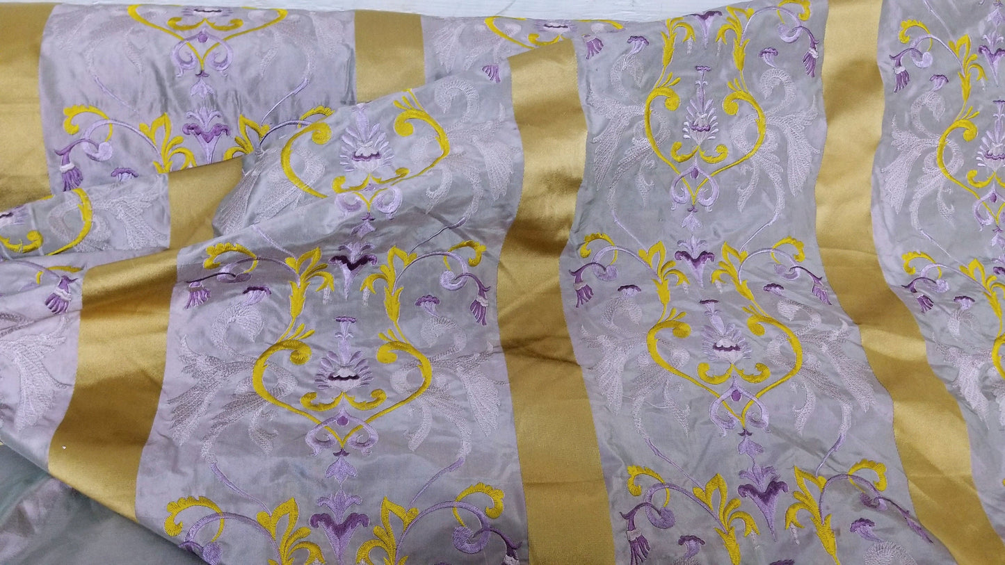 Kravet Silk fabric, Pure Silk Damask Fabric in Light Lilac and Gold with Neoclassical Design, 56" wide, sold by yard