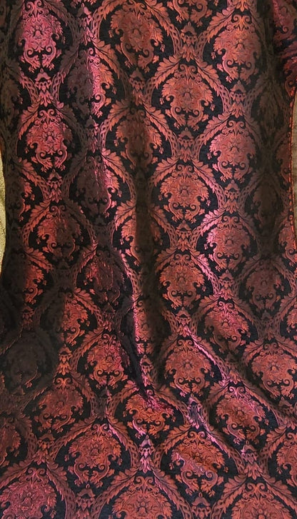 Chenille BAROQUE UPHOLSTERY Fabric Jacquard Damask, 58" wide ,color Red/Black, Reversible, sold by yard in continuous yards