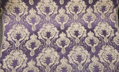 Damask Satin Drapery Upholstery Fabric - Purple, Jacquard Brocade, Luxury elegant victorya Classic Fabric 60" Wide,  Sold by Yard