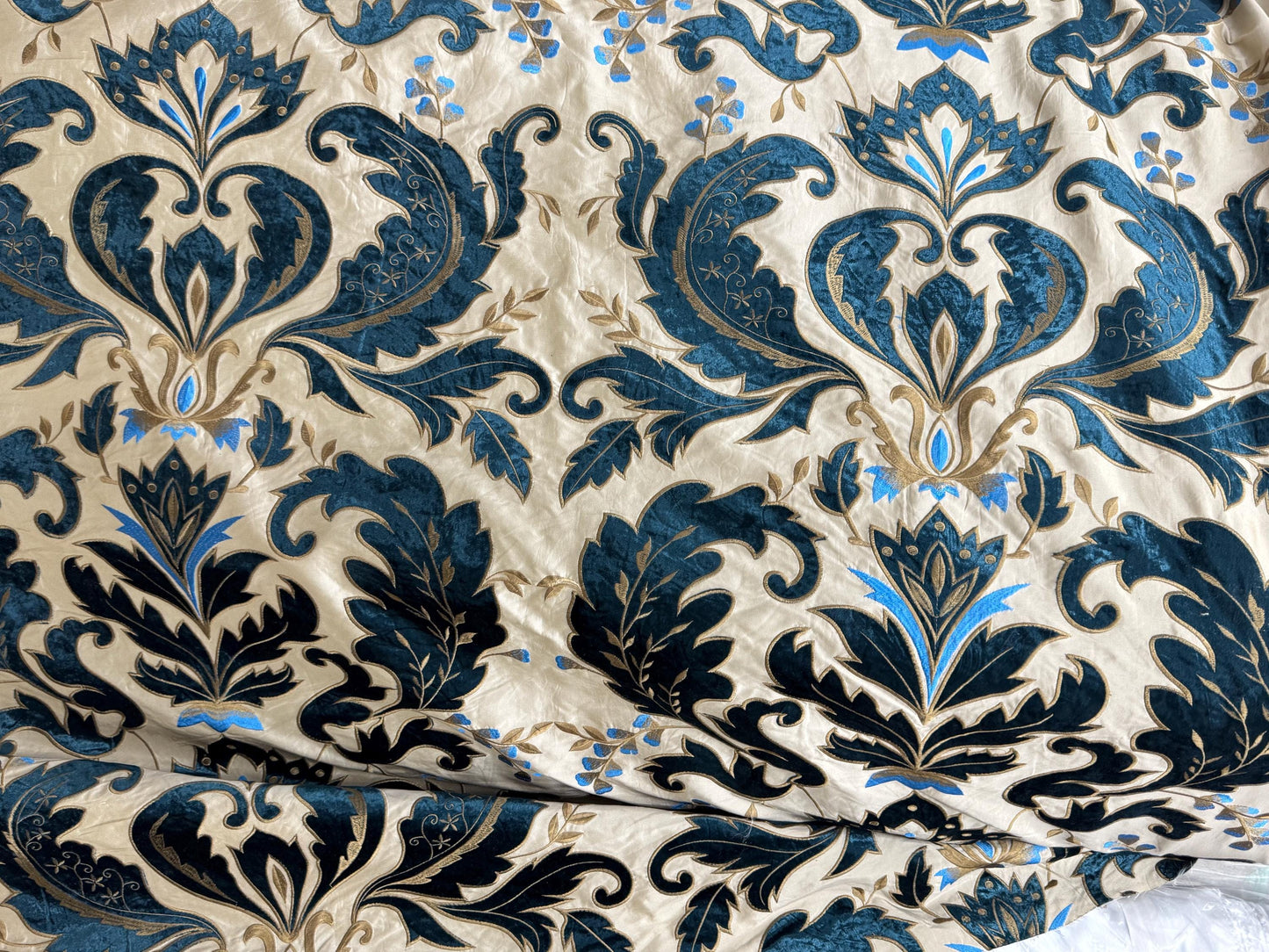 Taffeta  Faux Silk  Teal, Two Tone Embroidered  Taffeta Silk Like Fabric 58" Wide, sold by yard.