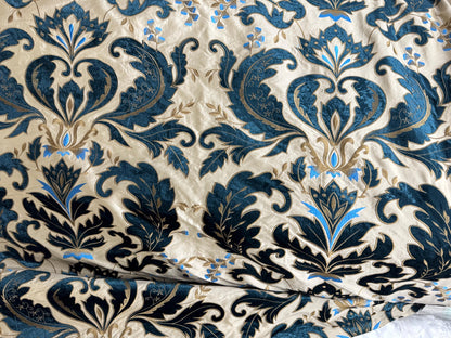 Taffeta  Faux Silk  Teal, Two Tone Embroidered  Taffeta Silk Like Fabric 58" Wide, sold by yard.
