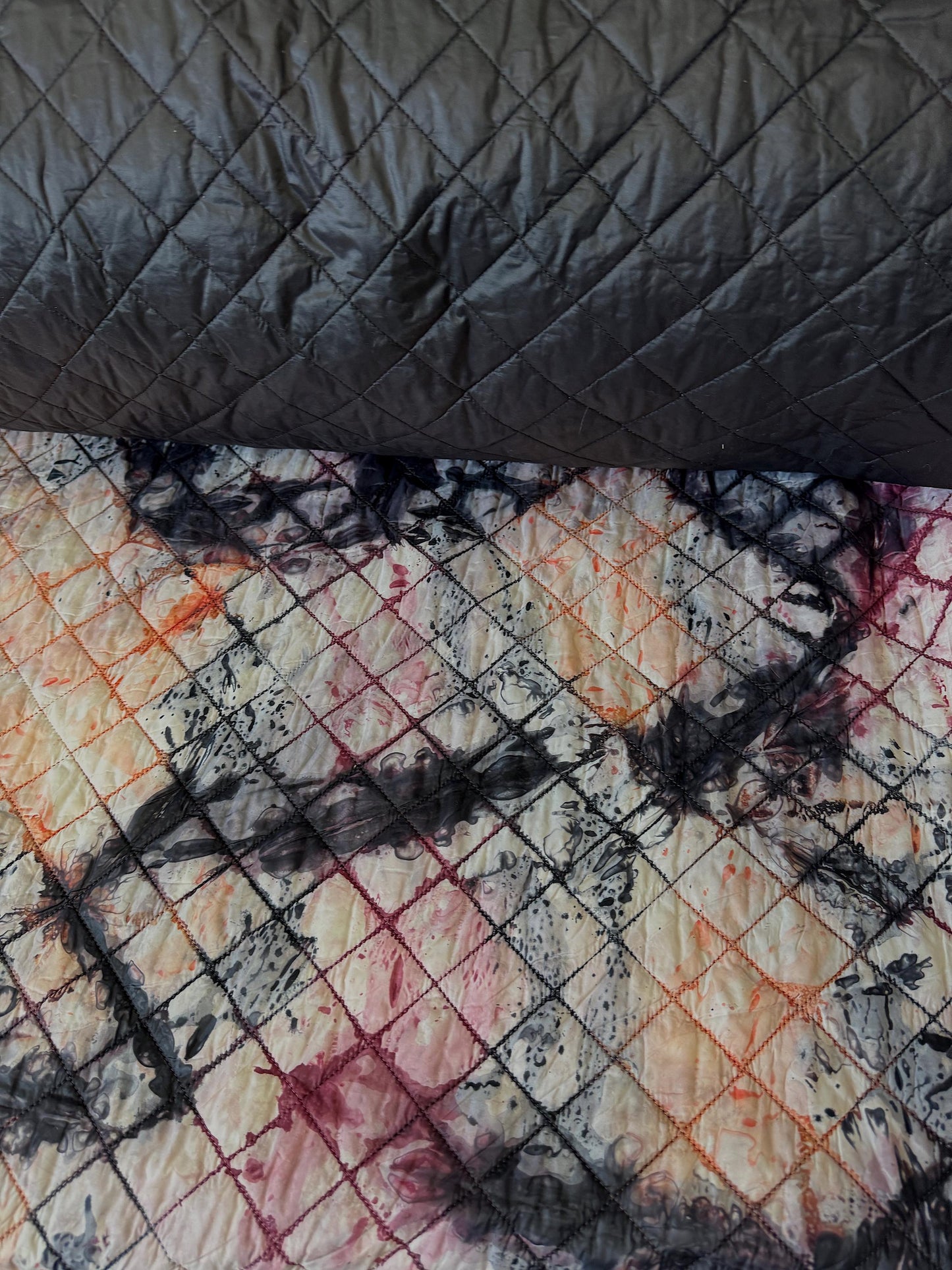 Double-Faced Reversible Pre-Quilted  Black/Camouflage color, Fabric. 54" wide, l 100% / polyester Fabric by The Yard