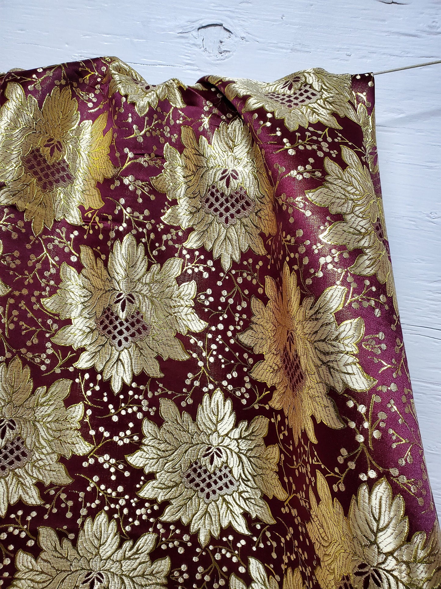 Floral Metallic Brocade, Burgundy/ Gold,  Fabric, 58" wide, sold by yard in continuous yards