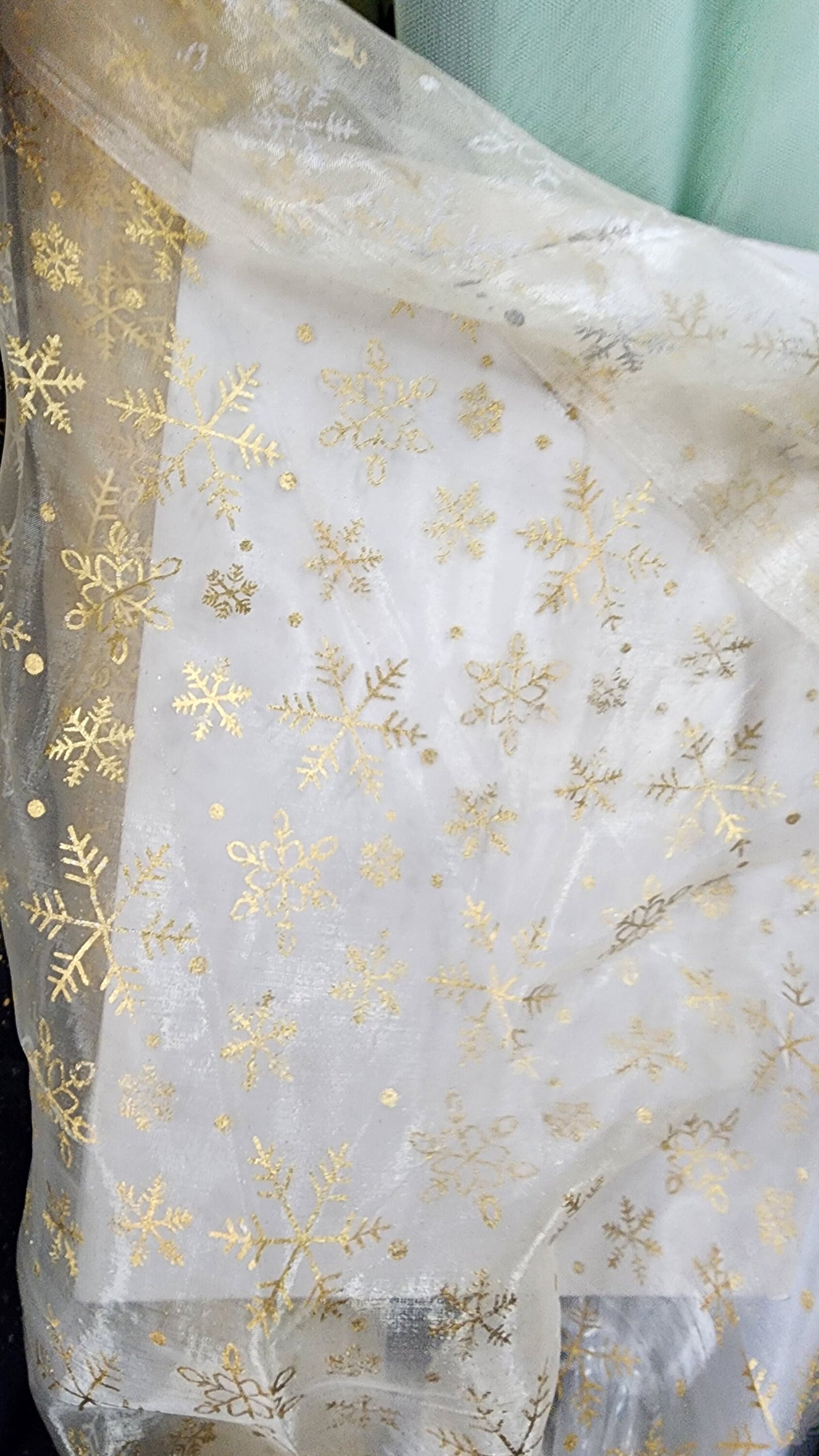 snowflakes Star Bursts Sheer Organza Gold 58" Inch Wide Fabric by The Yard