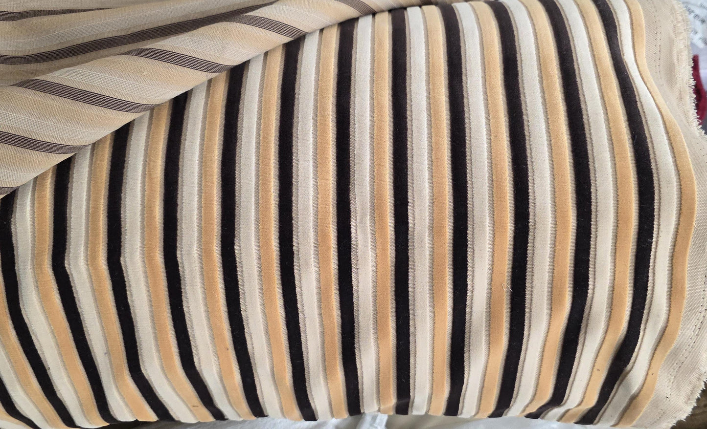 Kravet stripe Velvet/chenille upholstery fabric 54" wide , multicolor ,Brown,ivory, Beige.