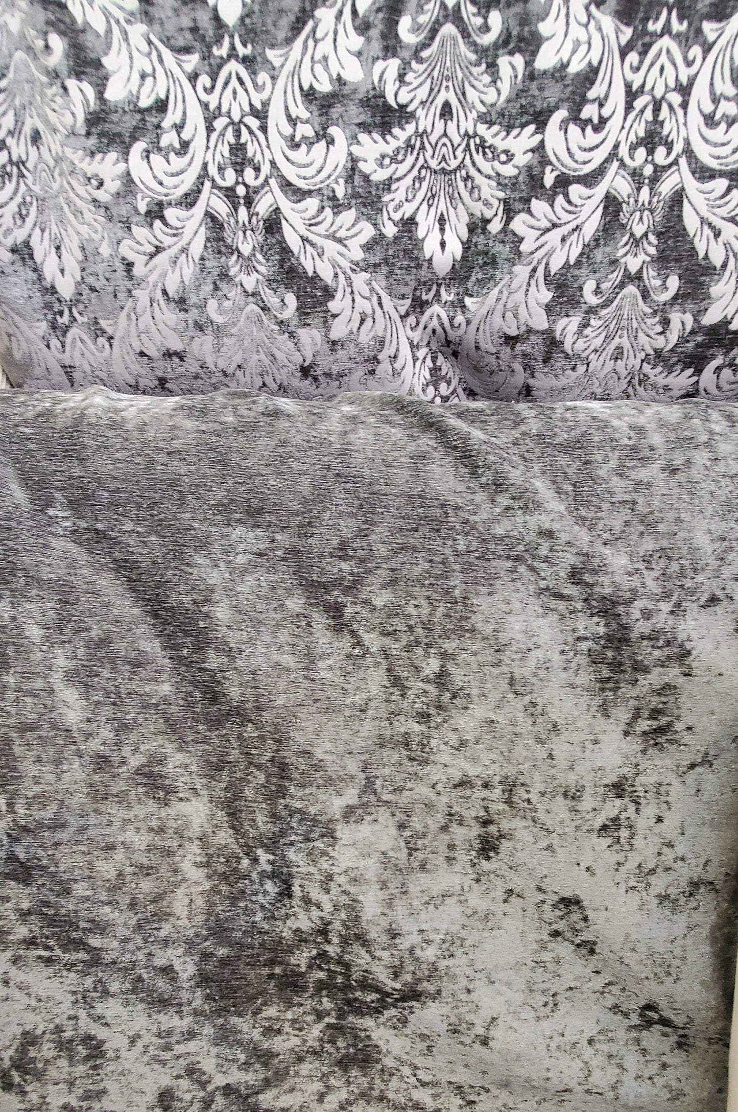Chenille Fabric Upholstery,  Damask Burnout Chenille Velvet ,Jacquard Damask, 54" wide, color Silver/silver sold by yard in continuous yards