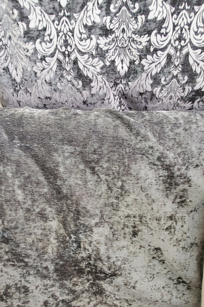 Chenille Fabric Upholstery,  Damask Burnout Chenille Velvet ,Jacquard Damask, 54" wide, color Silver/silver sold by yard in continuous yards