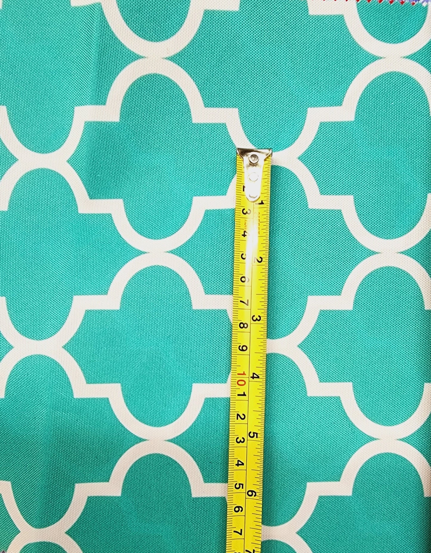 Outdoor Waterproof Upholstery Moroccan White on Aqua Canvas fabric 60" Wide