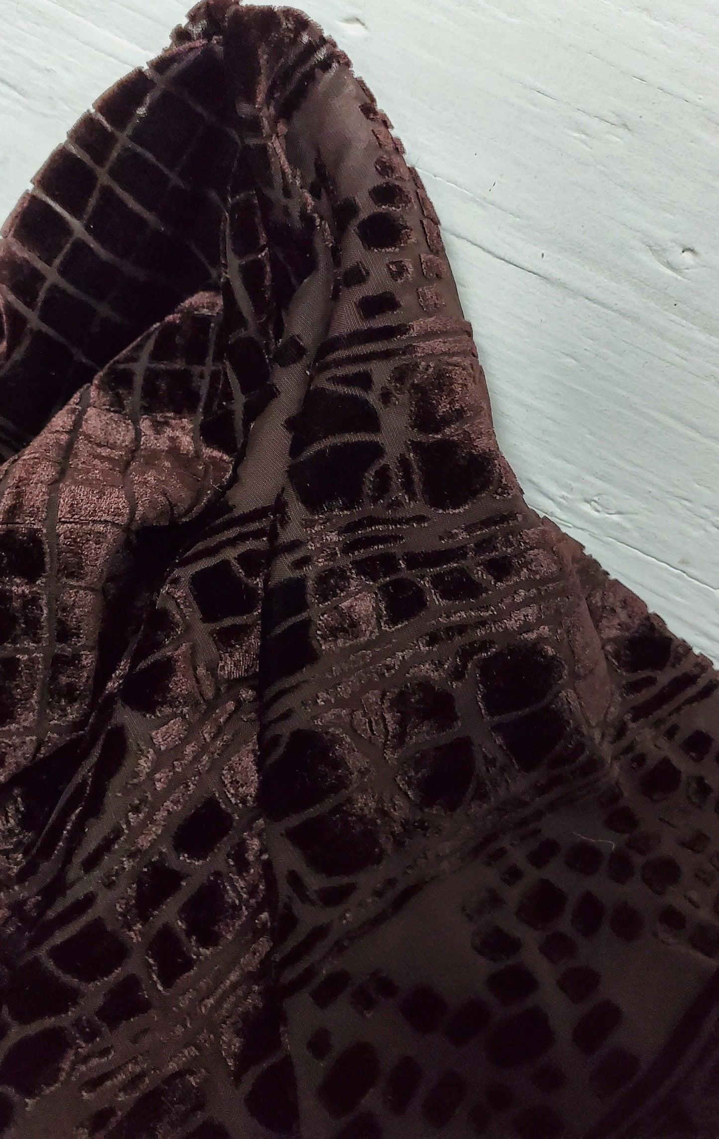 Geometric Laser Cut Abstract Burnout Luxury Brocade Velvet, brown color,  fabric 50" wide sold by yard