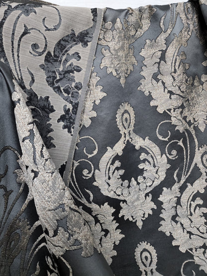 Damask Satin Drapery Upholstery Fabric - Dark gray, Jacquard Brocade, Luxury elegant victorya Classic Fabric 60" Wide,  Sold by Yard