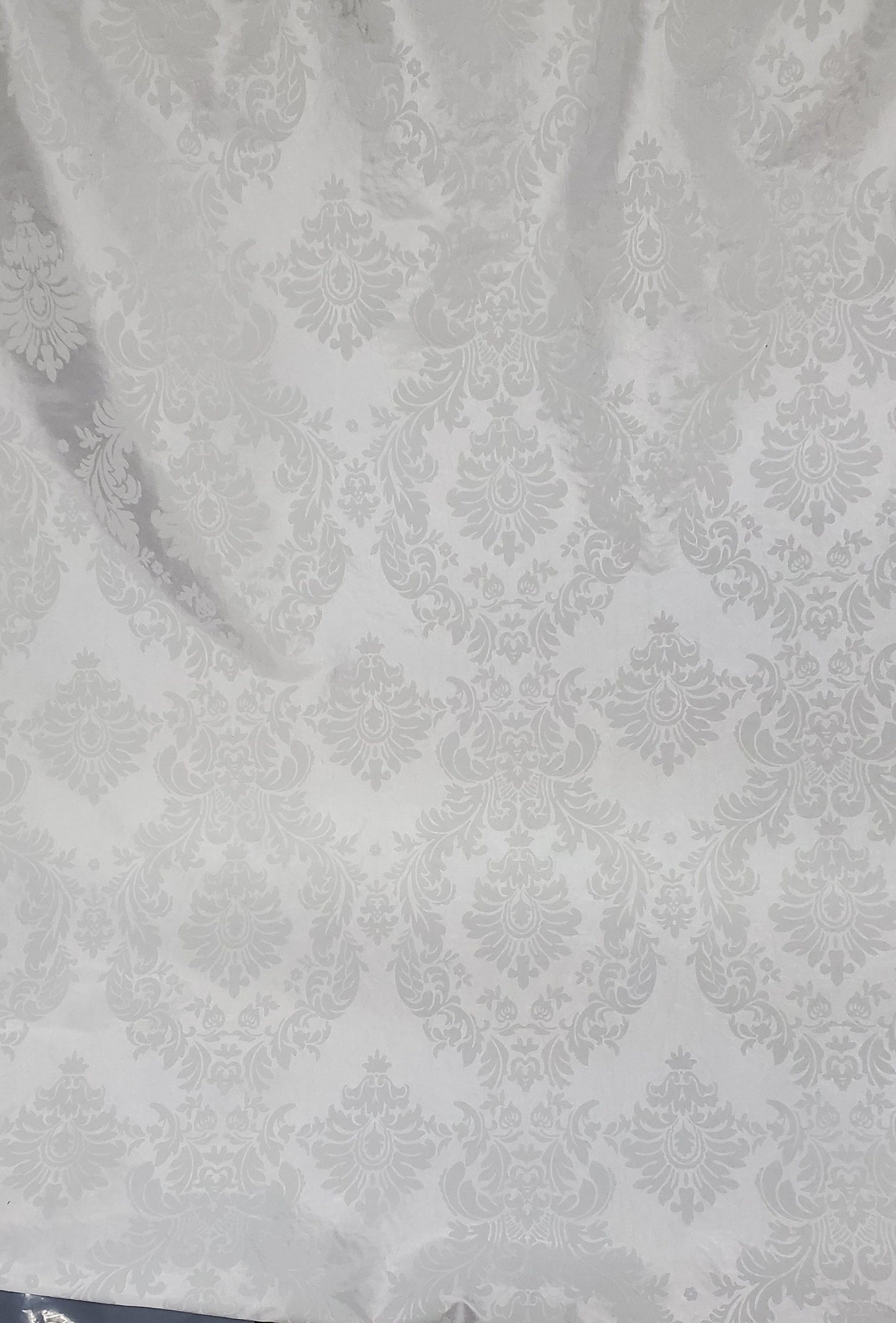 Taffeta Damask , White/White velvet Flocking Damask fabric per yard 60" wide ,Fabric by the Yard