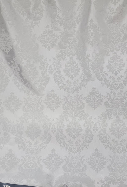 Taffeta Damask , White/White velvet Flocking Damask fabric per yard 60" wide ,Fabric by the Yard