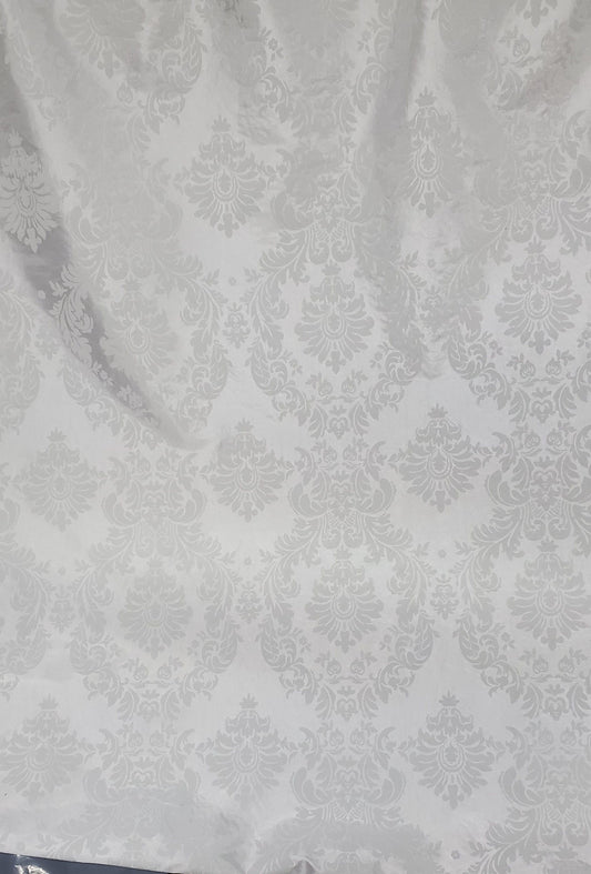 Taffeta Damask , White/White velvet Flocking Damask fabric per yard 60" wide ,Fabric by the Yard