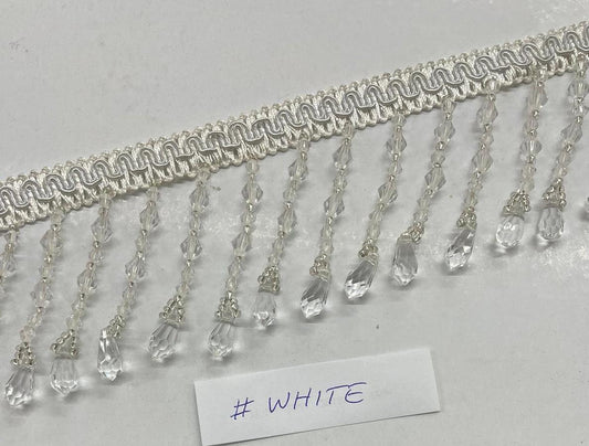 Braided Hanging Beads, Color white, Tassel Trim Fringe Fabric Ribbon Trimming Handwork DIY Craft Sewing Accessory Lace for Decoration