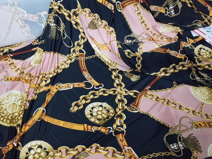 2 Way Stretch DTY Sided Brushed, Chains, Mauve/Black Print Design Poly Spandex  58" wide, sold by yard in continuous yards