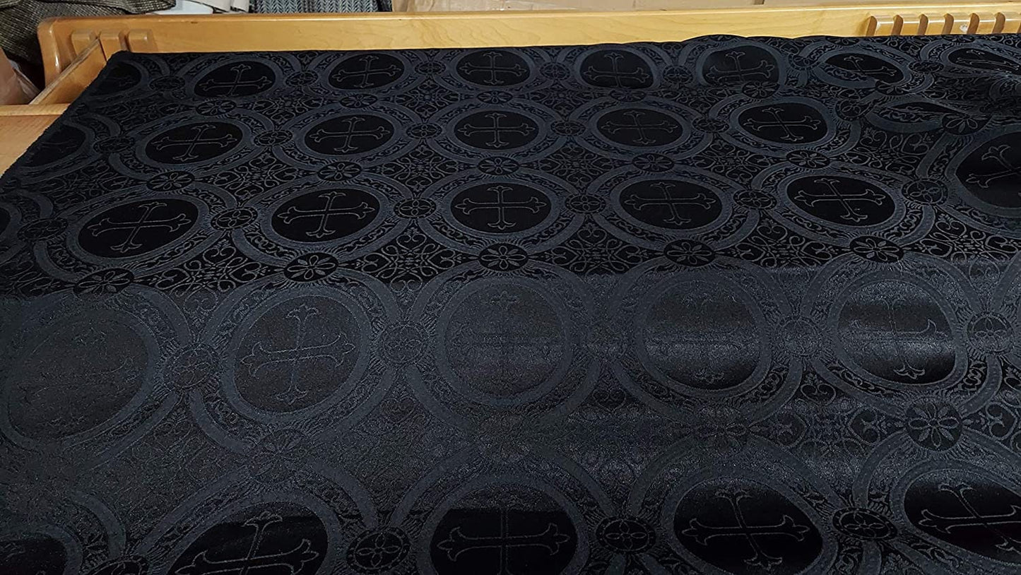 Liturgical Brocade,Church Gorgeous Cross acetatebrocade Fabric Cross Brocade Black Matte 60" Wide