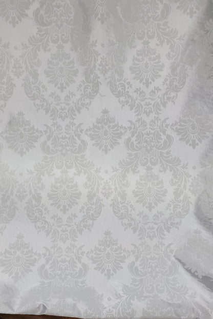 Taffeta Damask , White/White velvet Flocking Damask fabric per yard 60" wide ,Fabric by the Yard