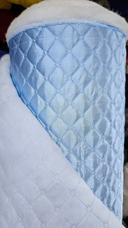 Polyester Quilted Padded Lining Fabric baby blue, 60" wide, sold by yard