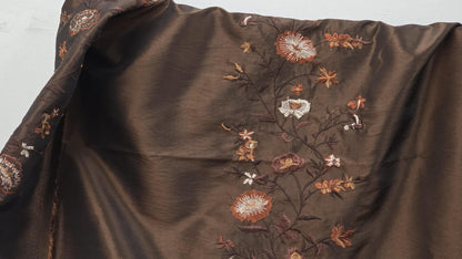 Taffeta chocolate, Two Tone Embroidered 100% Poly Taffeta Silk Like Fabric 58" Wide, sold by yard.