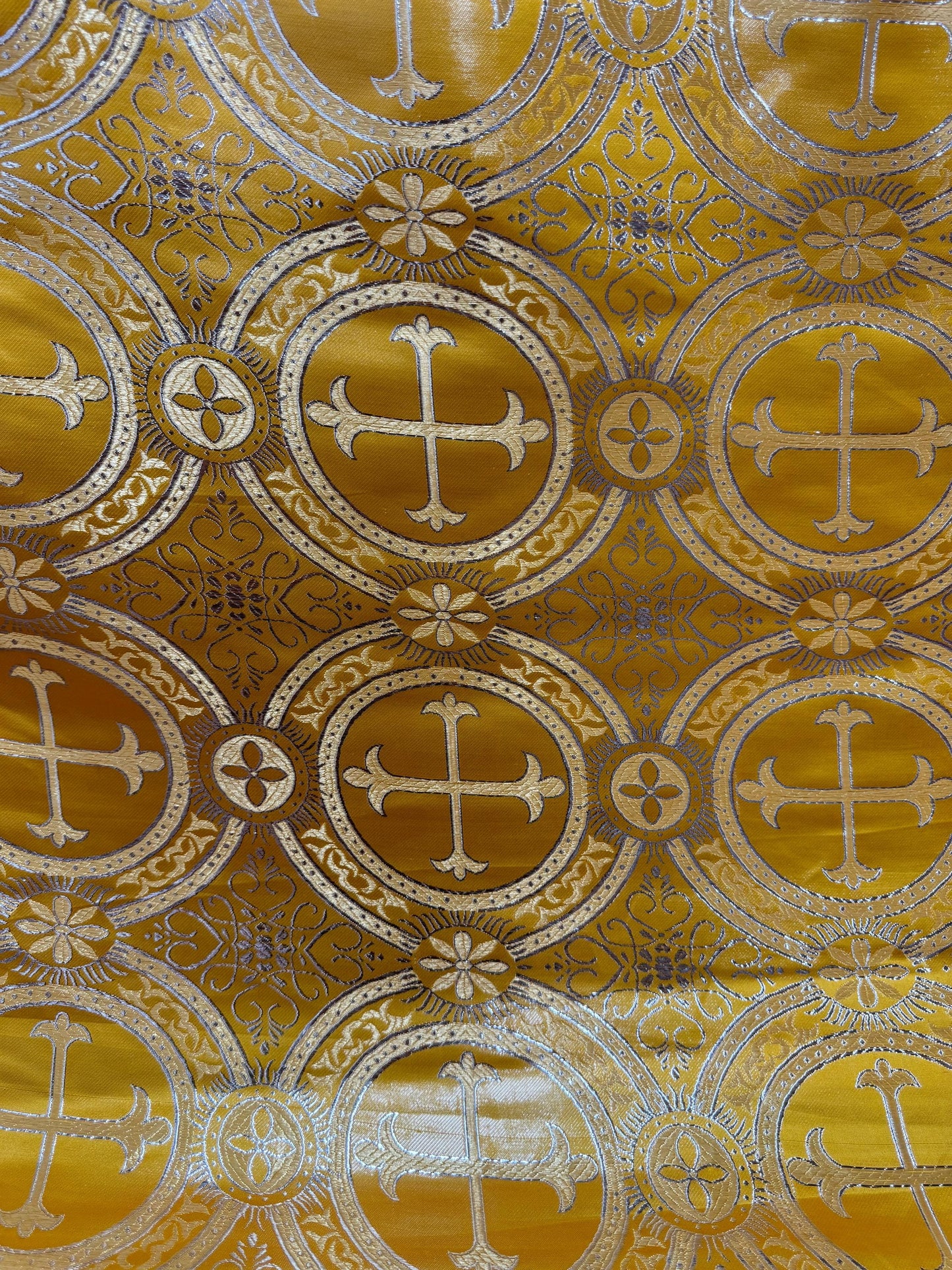 Liturgical Brocade,Church Gorgeous Cross acetate brocade Fabric Cross Brocade Gold/Silver 52" Wide
