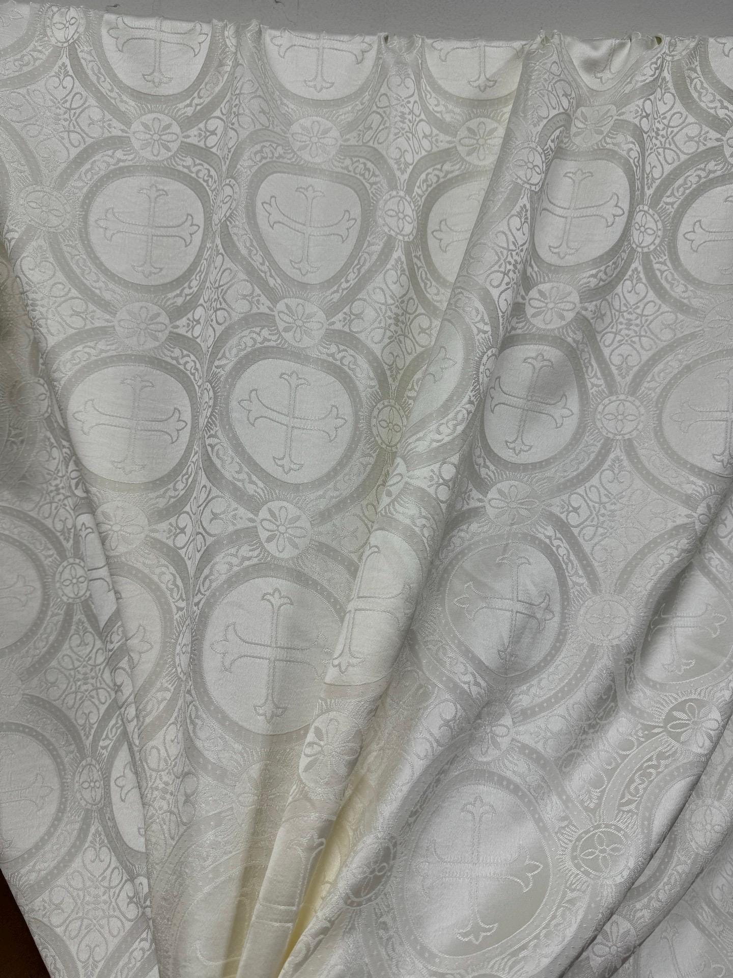 Liturgical Brocade,Church Gorgeous Cross acetate brocade Fabric Cross Brocade  Ivory  Matte 60" Wide
